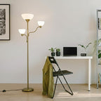 Brightech Sky Dome Double LED Floor lamp, Torchiere Super Bright Floor Lamp with 2 Reading Lamps for Living Rooms & Offices - Dimmable Tall Standing Lamp for Bedroom Reading - Tall Brass Pole