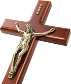 SISSIDA Crucifix Wall Cross, 12 Inch Handmade Wooden Catholic Crosses with Jesus Christ for Wall Decor
