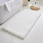 ILANGO White Bathroom Rugs 48" × 24" Non Slip & Super Absorbent Extra Thick Soft, Washable Bath Mat for Floor, Microfiber Plush Shaggy Bath Rug with Rubber for Bathtub Shower Room Sink