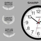 Sharp Wall Clock – Black, Silent Non Ticking 14 Inch Quality Quartz Battery Operated Round Easy to Read Home/Kitchen/Office/Classroom/School Clocks, Sweep Movement