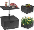 Tangkula 3-in-1 Patio Umbrella Base, 175 LBS Moveable Umbrella Stand w/Table Tray & Weighted Bag, Side Handles, HDPE Frame, 2 Pole Adapters, Garden Coffee Table Planter Box (Black)