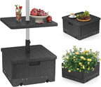 Tangkula 3-in-1 Patio Umbrella Base, 175 LBS Moveable Umbrella Stand w/Table Tray & Weighted Bag, Side Handles, HDPE Frame, 2 Pole Adapters, Garden Coffee Table Planter Box (Black)