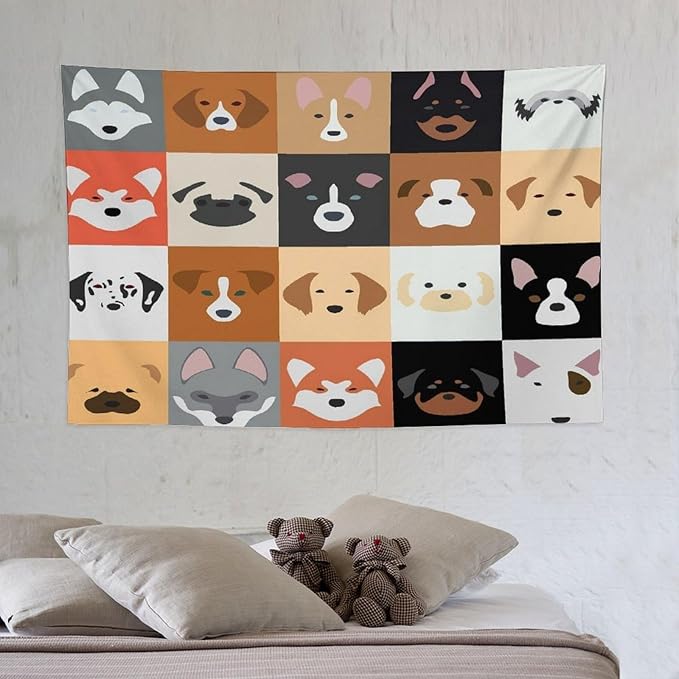 VUMIVI Dog Tapestry Funny Cartoon Pet Patterns Colorful Illustrations Square Animals Tapestry Wall Hanging for Living Room Bedroom Dorm Classroom Aesthetic Decor W60xL40in