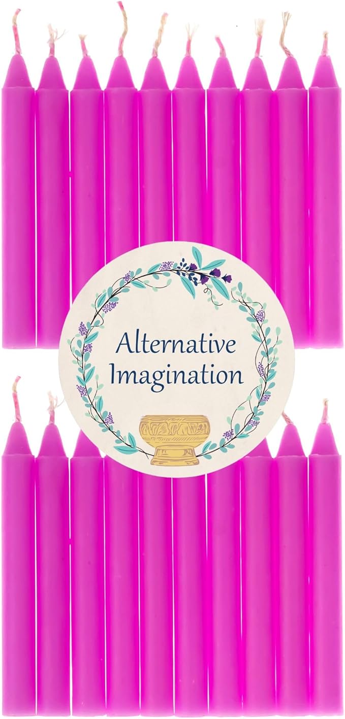 Alternative Imagination Pink Chime Candles - 20 Pack of Unscented 4 Inch Mini Taper Candles - Dripless Long Burning Ritual Candles for Meditation, Spell Work, Birthdays, Ceremonies & Home Decor