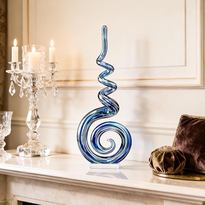 15" Tall Hand-Blown Murano-Style Glass Sculpture Statues Art Ornament Statue Figurines Home Decor Accent Piece Coastal Ocean Nautical Home Decor,Shelf,TV Stand,Tabletop Centerpieces,Wonderful Gift