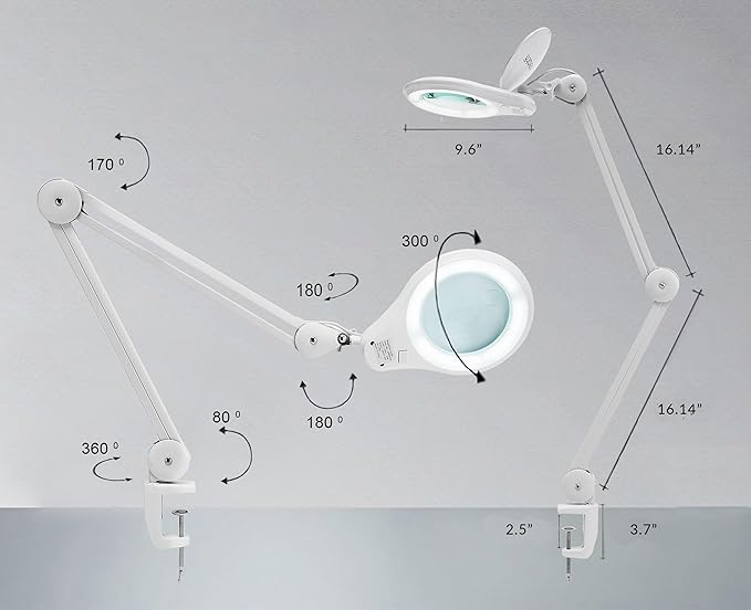 Neatfi 1,200 Lumens LED Magnifying Lamp with Clamp – 5-Inch Lens, 8 Diopter, Dimmable, Adjustable Arm, Includes Microfiber Cloth, Lamp for Reading, Sewing, Crafting (White, 8 Diopter)