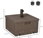 Outsunny 3-in-1 Outdoor Umbrella Base, Coffee End Table, Planter Box with Drain Hole, 175 lbs. Capacity Heavy Duty Fillable Patio Umbrella Stand Table with Wheels and Handles for Deck, Poolside, Brown