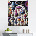Ambesonne Hippie Tapestry, Psychedelic Dream of Trippy Mushroom Scene with Eyes and Cat Face Fantasy, Fabric Wall Hanging Decor for Bedroom Living Room Dorm, 23" X 28", Quartz Sea Blue Pearl