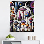 Ambesonne Hippie Tapestry, Psychedelic Dream of Trippy Mushroom Scene with Eyes and Cat Face Fantasy, Fabric Wall Hanging Decor for Bedroom Living Room Dorm, 23" X 28", Quartz Sea Blue Pearl