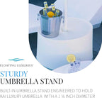 Floating Luxuries in Pool Kai Side Table with Umbrella Hole, White Umbrella Stand Table for Pool Shelf, Up to 15 Inches of Water, Holds Umbrella 1.5 Inches Diameter