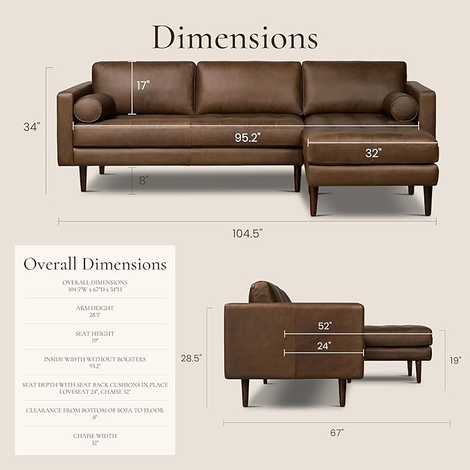 Poly & BARK Napa Right-Facing Sectional Sofa in Cocoa Brown