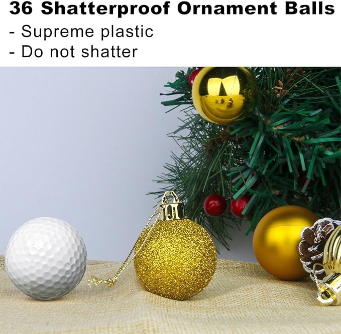 Gold 1.6" Small Christmas Balls Christmas Tree Decoration Ornaments Shatterproof Hanging Balls for Birthday Halloween Holiday Wedding Decorations Set of 36pcs