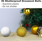 Gold 1.6" Small Christmas Balls Christmas Tree Decoration Ornaments Shatterproof Hanging Balls for Birthday Halloween Holiday Wedding Decorations Set of 36pcs