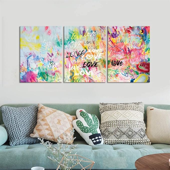 Novatique Graffiti Picture Wall Decor Graffiti Canvas Wall Art Colorful Flower Painting Print Decoration Suitable for Living Room Bedroom, 12" x 16" x 3Pcs