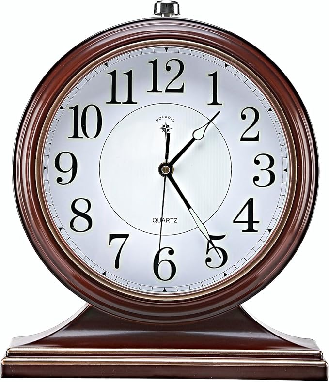 Retro Mantel Décor Desk Clock, 10-inch Vintage Table Clocks for Fireplace, Easy to Read Clocks for Living Room, Bedroom, Office, Desktop Decoration (Bright Brown)