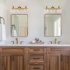 ANDY STAR Bruhsed Gold Bathroom Light Fixtures, Gold 3 Light Bathroom Vanity Lights, 3 Lights Wall Light with Globe Clear Lampshade, Vintage Brass Sconce with Metal Lamp Body for Bedroom, Living Room