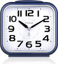 5.5" Large Analog Alarm Clock Silent Non Ticking, Gentle Wake, Beep Sounds, Increasing Volume, Battery Operated Snooze and Manual Light, Easy Set, Blue