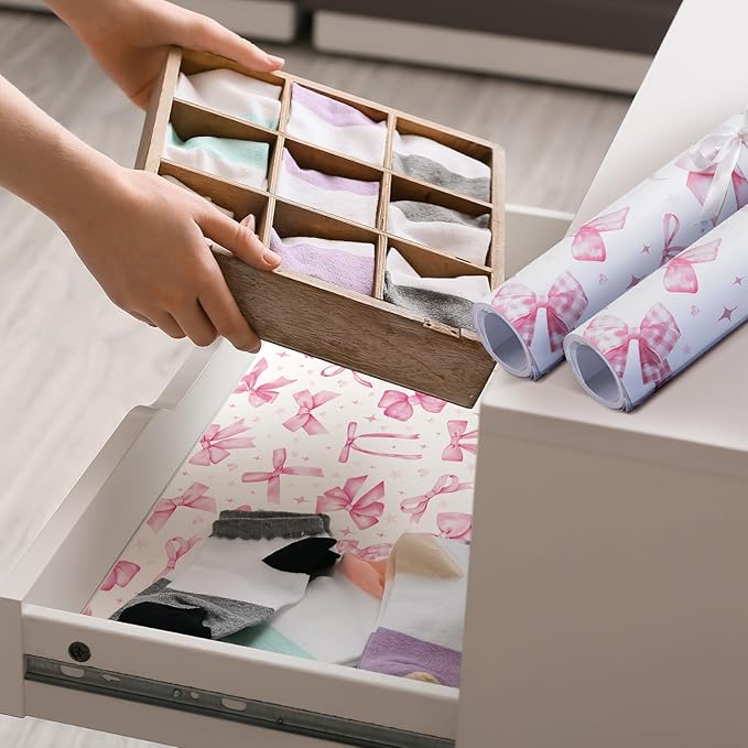 BBTO 20 Sheet Scented Drawer Liners for Dressers 15.8" x 22" Scented Fragrant Cabinet Paper Liners Non Adhesive Drawer Paper Mats for Bedroom Home Closet Shelves(Bow)