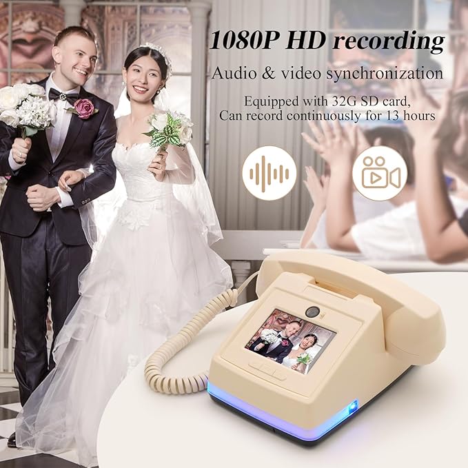 UKBW Video Audio Guest Book Phone, 1080P Video GuestBook Wedding Phone, 32G SD Card Customized Video Audio Guest Book Alternatives with Lens Recording for Birthday Party Anniversary Engagement