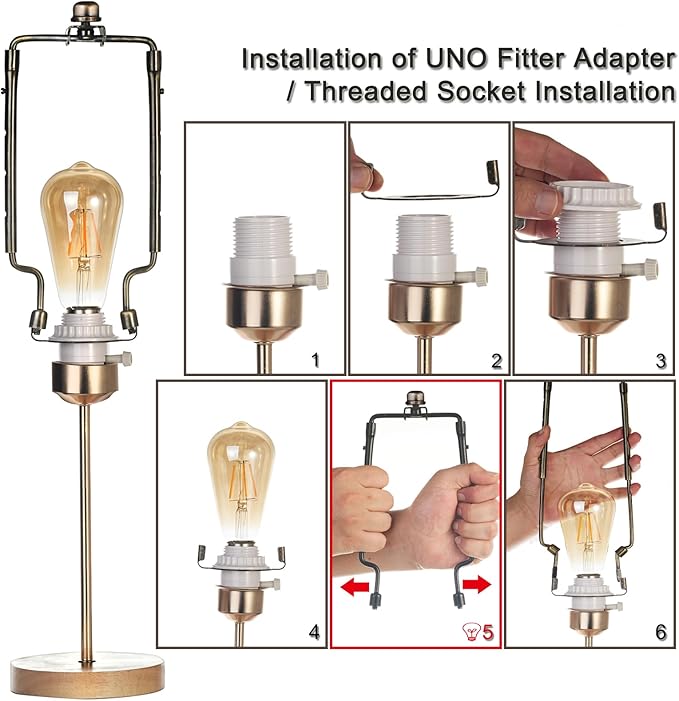 7 8 9 10 inch Lamp Shade Harp Holder,Antique Brass Lamp Harp Kit,Fit Both Standard Lamp Rod and E26 Light Base UNO Fitter Adapter,with 2 Shade Attaching Finial Top (Bronze Color - 1 Set)