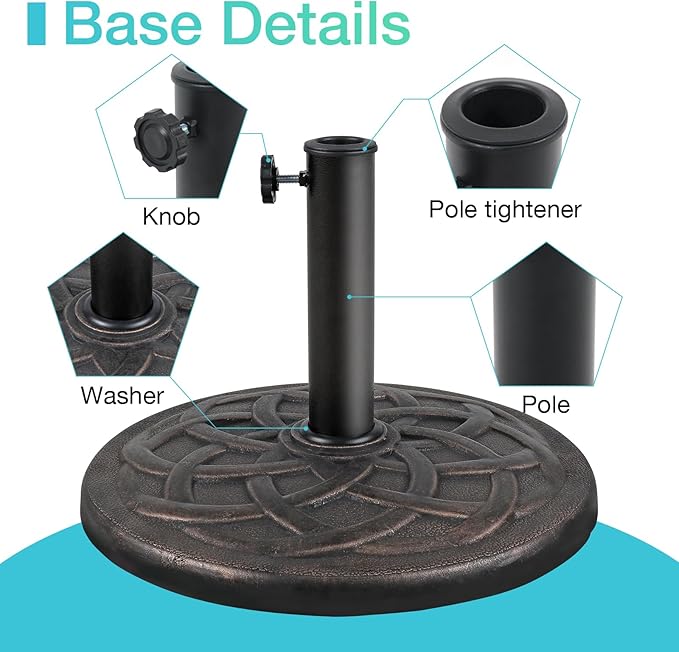 COBANA 23lb Patio Umbrella Base, Heavy Duty Round Outdoor Market Umbrella Stand Weight, Bronze