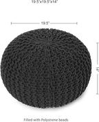REDEARTH · Round Pouf Foot Stool Ottoman - Cotton Hand Knitted Dori Pouffe - Cord Boho Home Décor - Stuffed Cable Poof for Living Room - Bedroom (19.5"x19.5"x14") - Dark Gray, Set of 2