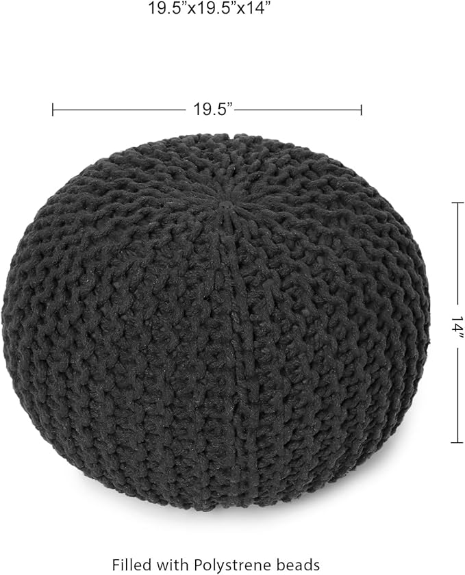 REDEARTH · Round Pouf Foot Stool Ottoman - Cotton Hand Knitted Dori Pouffe - Cord Boho Home Décor - Stuffed Cable Poof for Living Room - Bedroom (19.5"x19.5"x14") - Dark Gray, Set of 2