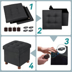 BRIAN & DANY Small Ottoman with Storage, Small Storage Ottoman, Folding Foot Stool with Wood Legs for Living Room and Bedroom Linen Rest Seat, 12.6"x12.6"x12.8" - Black