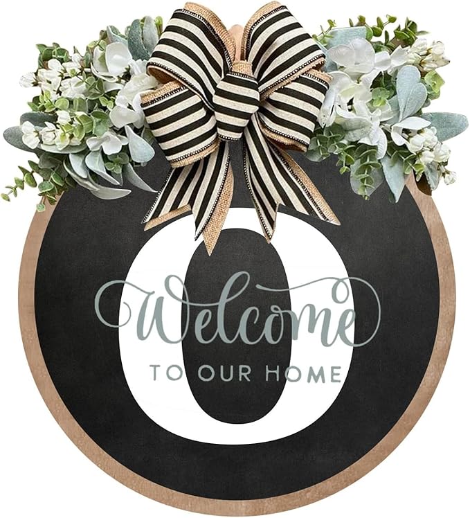 Circular Surname Front Door Welcome Sign - 26 Letter House Wreath, Front Porch Decorations, Year-Round Home Decor (O)
