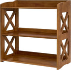Brown Bookcase by Natural Wood, 4 Tier Bookshelf, Small Book Shelves Freestanding Display Storage Shelves. Open Bookshelf for Bedroom, Living Room and Office (Brown, 3 Tier)