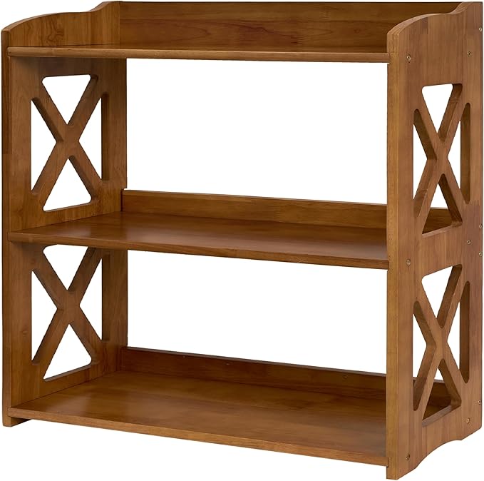 Brown Bookcase by Natural Wood, 4 Tier Bookshelf, Small Book Shelves Freestanding Display Storage Shelves. Open Bookshelf for Bedroom, Living Room and Office (Brown, 3 Tier)