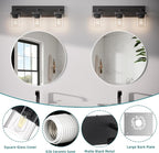 Bathroom Lighting Fixtures Over Mirror, Square Design & Rectangle Large Backplate, 3 Lights Morden Vanity Lighting Fixtures, Bathroom Light Fixtures for Bathroom/Living Room/Bedroom, Black
