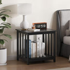 Treocho End Table, 24 Inch Square Side Table Living Room with 2-Tier Storage Shelf, Modern Nightstand for Living Room, Bedroom, Office, Black