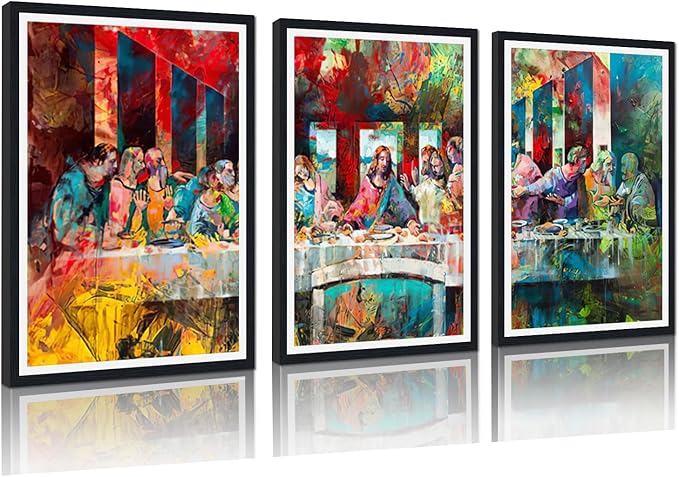 Novatique The Last Supper Wall Art Jesus Canvas Wall Art for Home Decoration Graffiti Art Picture Canvas Print for Office,24" x 36" x 3pcs