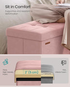SONGMICS Mazie Collection - 30 Inches Storage Ottoman, Foldable Storage Bench with Flipping Lid, 660 lb Load Capacity, for Entryway, Living Room, Bedroom, Velvet Fabric, Jelly Pink ULSF048SA03