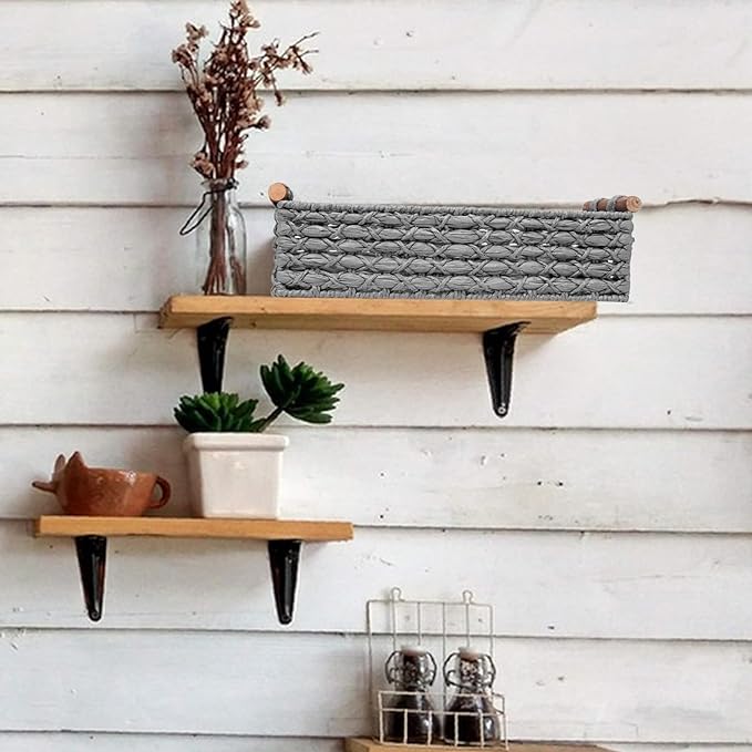 Small Storage Basket Wicker Baskets for Organizing with Handle Decorative Storage Bin for Countertop Toilet Paper Basket for Toilet Tank Top Small Baskets,Light Grey