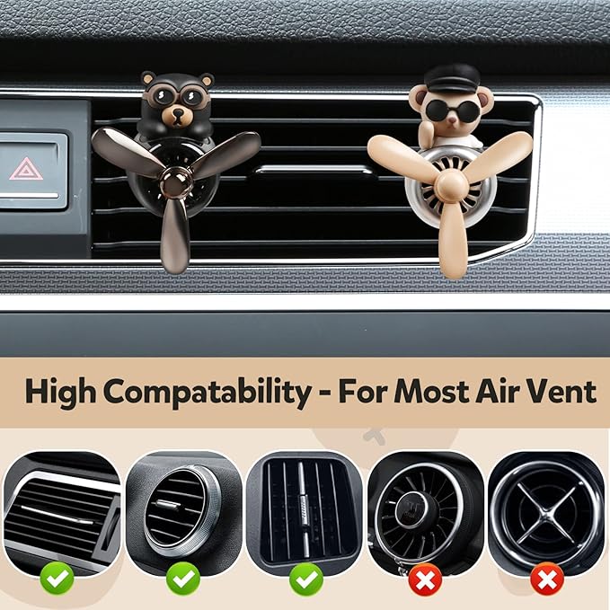 Bear Pilot Car Fresheners Vent Clip Cute Teddy New Car Scent Automotive Air Fresheners Cartoon Air Outlet Aromatherapy Ornament Thank You Gifts for Him Her Friends, Families