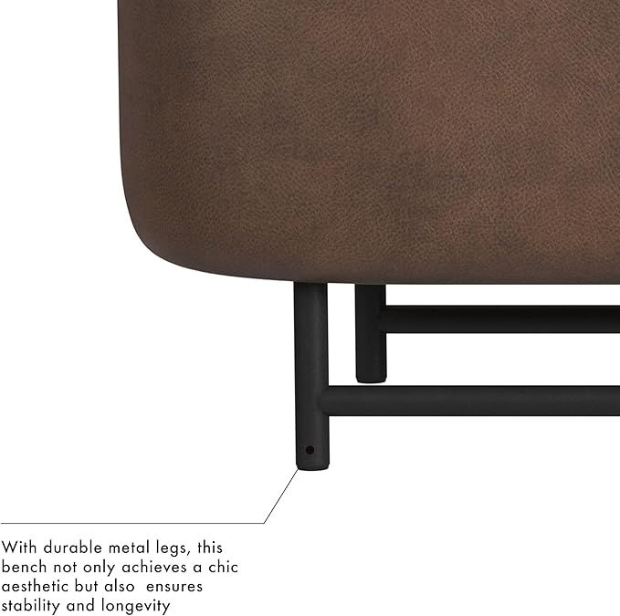 HomePop Ellipse Modern Storage Bench with Metal Legs |Homepop Home Décor|Bench with Storage for Living Room & Bedroom - Brown Faux Leather