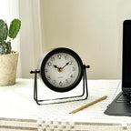 Small Black Desk and Shelf Clock, 5.9*6.9 Inch Retro Elegant Tabletop Clock with Glass Cover, Silent Non-Ticking Battery Operated Decorative Clock for Living Room, Office, Bedroom, Gift Idea