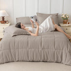JOLLYVOGUE King Comforter Set, Ultra-Soft Bed in a Bag King Size 7 Pieces, Oeko-TEX Certified Bedding Set with Down Alternative Comforter, Sheets, Pillowcases & Shams, Khaki