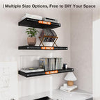 Floating Shelf, Set of 2 Wall Shelf, 36 in W x 12.75 in D x 2 in H Wooden Floating Wall Shelf with Invisible Brackets for Living Room/Bedroom/Bathroom/Kitchen Storage and Decor, Black Wood