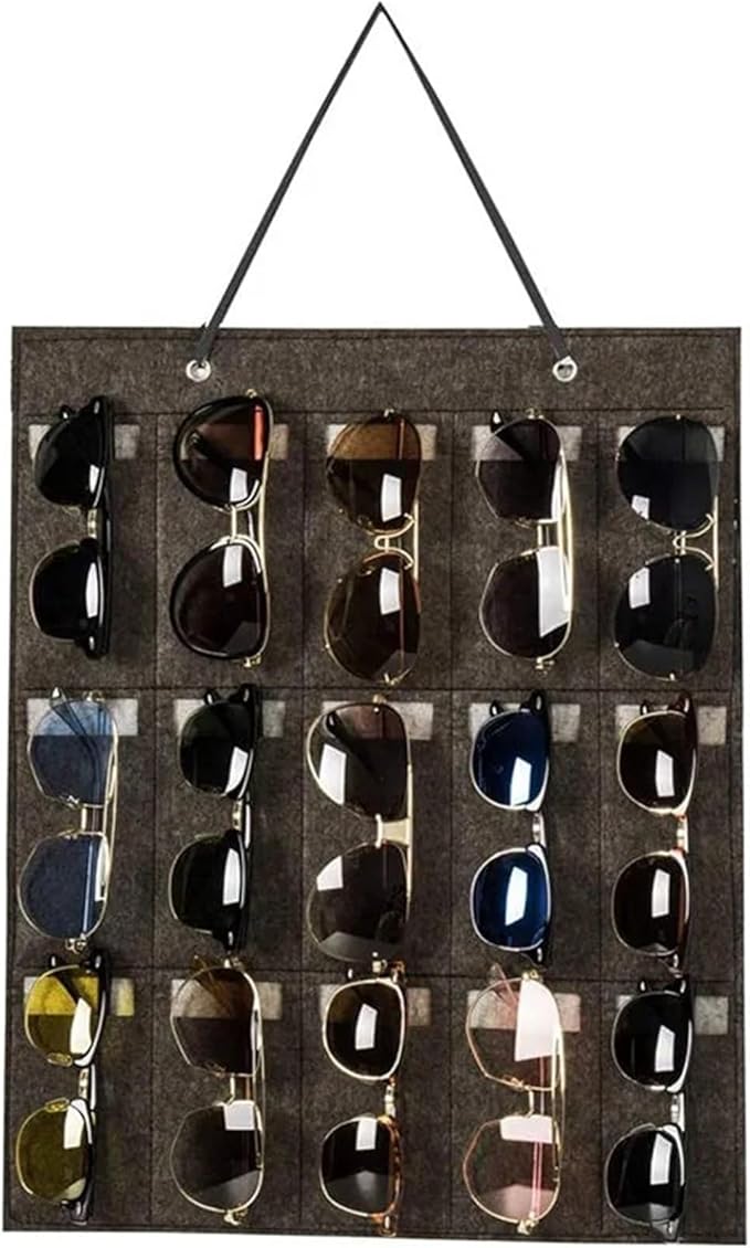 1Pc 15 Grids Glasses Organizer Storage Wall Hanging Bag Multifunctional Sunglasses Eyeglass Container Bag Foldable(Black)