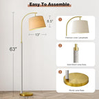 63" Wood Floor Lamps for Living Room with Foot Switch Arc Tall Standing Lamp for Bedroom Mid Century Modern Corner Gold Floor Lamps for Office Nursery Industrial Reading Lamp, White