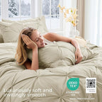 Sasttie King Size Comforter Set, 7-Piece Bed in a Bag, Pintuck Bedding Set for All Season, Includes Comforter, Flat Sheet, Fitted Sheet, Pillowcases and Pillowshams, Linen