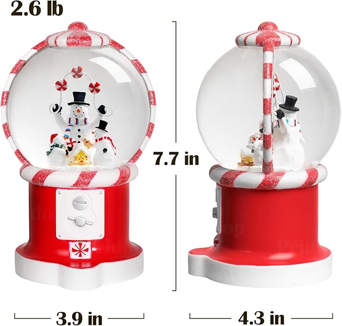 Snowman Snow Globe Christmas Classic Candy Vending Machine Shape Gifts USB/Battery Musical Glitter Snowfall USB/Battery Timer Christmas Decorations Indoor 7.8 inch