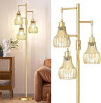 Dimmable Gold Floor Lamps for Living Room, 70" Farmhouse Tree Standing Tall Lamps with 3 Elegant Cage Shade & 800 Lumens LED Bulbs for Bedroom Office