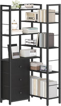 Corner Bookshelf, 7 Tier L-Shaped Bookcase with 3 Drawers, Storage Corner Shelf, Freestanding Tall Display Shelf, Industrial Style, for Living Room, Home Office, Black SJ10BB