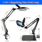 15X Magnifying Glass Desk Lamp with Clamp and Base, Real Glass Lens, 84 LEDs, 5 Color Modes Dimmable, Led Lamp Magnifier with Dust Cover, Clean Cloth, Ideal Gift for Seniors, Crafters, Hobbyists