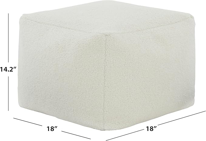SAFAVIEH Couture Collection Samuels White Faux Shearling Ottoman Square Pouf (Fully Assembled)