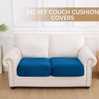 hyha Velvet Couch Cushion Covers, Soft Sofa Seat Covers for sectional 2 Cushion Couch Washable, Magic Sofa Slipcover with Elastic Bottom, Non-Slip Furniture Protector for Pets, Kid(2PC, Royal Blue)